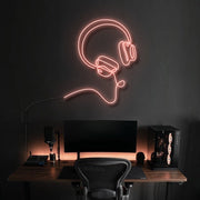 Headphones Line Art Bose Style Neon Sign