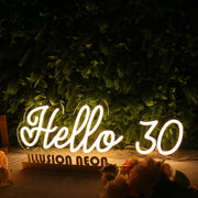 Hello 30 Yellow Neon Sign