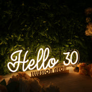 Hello 30 Yellow Neon Sign