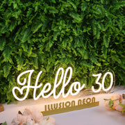 Hello 30 Yellow Neon Sign