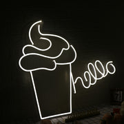 Hello With Ice Cream White Neon Sign