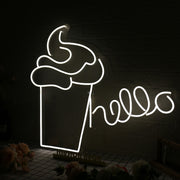 Hello With Ice Cream White Neon Sign