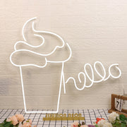 Hello With Ice Cream White Neon Sign