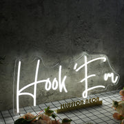 Hook Em White Neon Sign