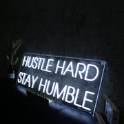 Hustle Hard Stay Humble White Neon Sign