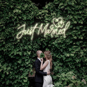 Just Married Two Love Hearts Neon Sign