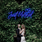 Just Married Two Love Hearts Neon Sign