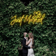 Just Married Two Love Hearts Neon Sign