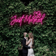 Just Married Two Love Hearts Neon Sign