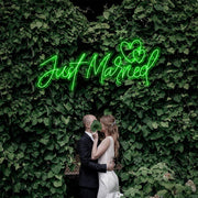 Just Married Two Love Hearts Neon Sign