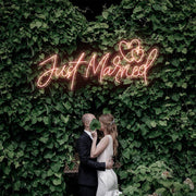 Just Married Two Love Hearts Neon Sign