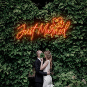 Just Married Two Love Hearts Neon Sign