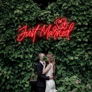 Just Married Two Love Hearts Neon Sign