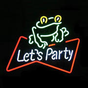 Lets Party Neon Sign With A Green Frog Neon Sign