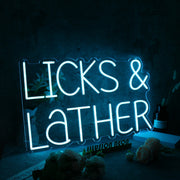 Licks And Lather Blue Neon Sign