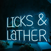 Licks And Lather Blue Neon Sign