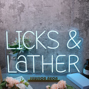 Licks And Lather Blue Neon Sign