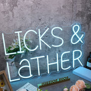 Licks And Lather Blue Neon Sign