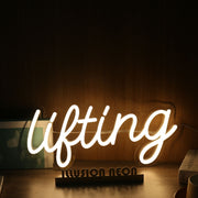 Lifting Yellow Neon Sign