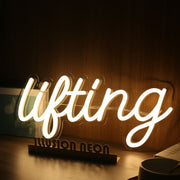 Lifting Yellow Neon Sign