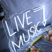 LIVE MUSIC Here White Neon Sign