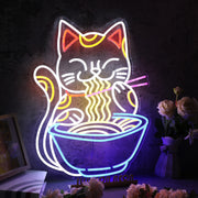 Lucky Cat Eating Noodles Custom Neon Sign