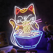 Lucky Cat Eating Noodles Custom Neon Sign