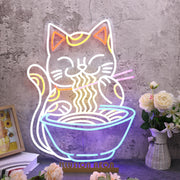 Lucky Cat Eating Noodles Custom Neon Sign