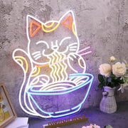 Lucky Cat Eating Noodles Custom Neon Sign