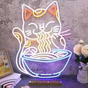 Lucky Cat Eating Noodles Custom Neon Sign