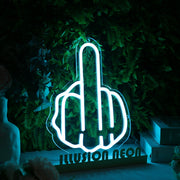 Middle Finger Blue Neon Sign