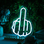 Middle Finger Blue Neon Sign