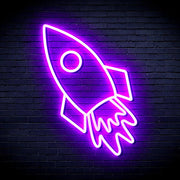 Neon Rocket Led Bright Purple Light Hung On The Brick Background