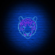 Neon Tiger Sign Hung On Brick Background