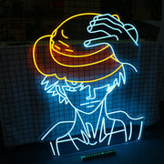 One Piece Luffy Holding Hat Neon Sign