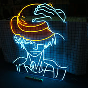 One Piece Luffy Holding Hat Neon Sign