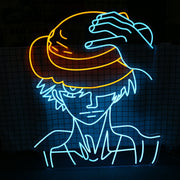 One Piece Luffy Holding Hat Neon Sign