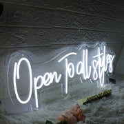 Open To All Styles White Neon Sign