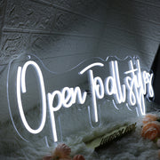 Open To All Styles White Neon Sign