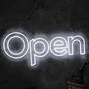 Open White Neon LED Sign