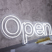 Open White Neon LED Sign