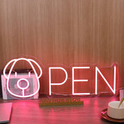 Open With Dog Head Red Neon Sign