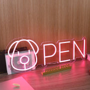 Open With Dog Head Red Neon Sign