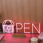 Open With Dog Head Red Neon Sign