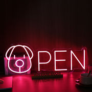 Open With Dog Head Red Neon Sign