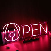 Open With Dog Head Red Neon Sign