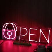 Open With Dog Head Red Neon Sign