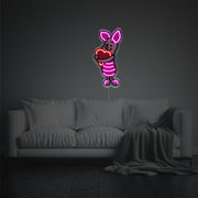 Piglet Huging Red Heart LED Neon Acrylic Artwork