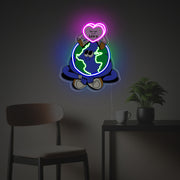 Pinky Heart Sitting On The Earth Guy LED Neon Acrylic Artwork