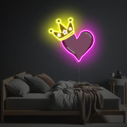 Pinky Heart With Crown LED Neon Acrylic Artwork